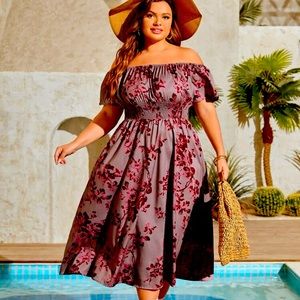 Dusty Rose Floral Shirred 3X dress - free flowing